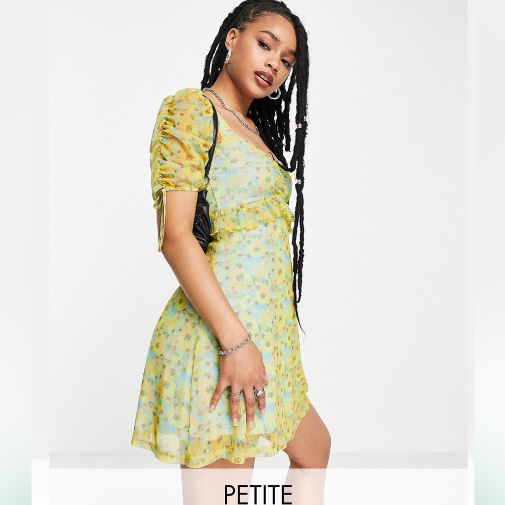 Topshop Petite NWOT Neon floral mini tea dress in multi Size 12